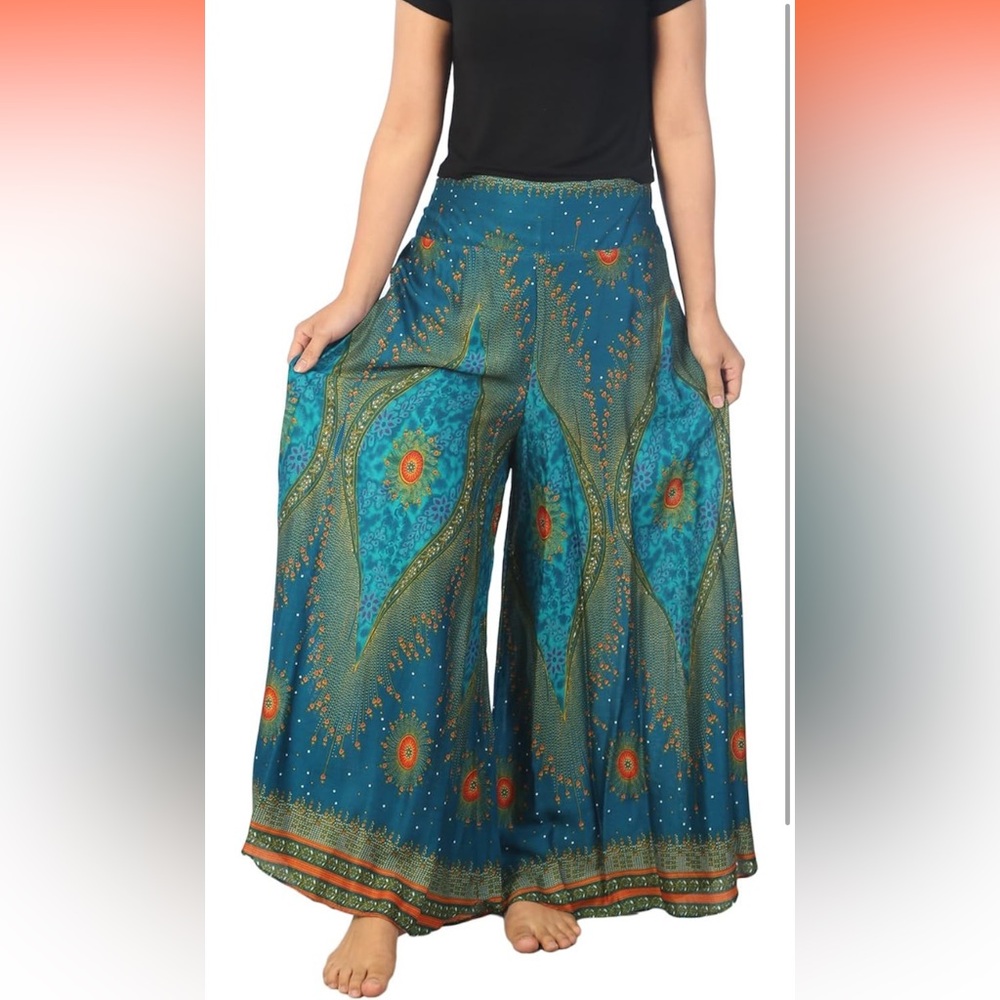 Bohemian Wide-Leg Pants - Blue and Orange